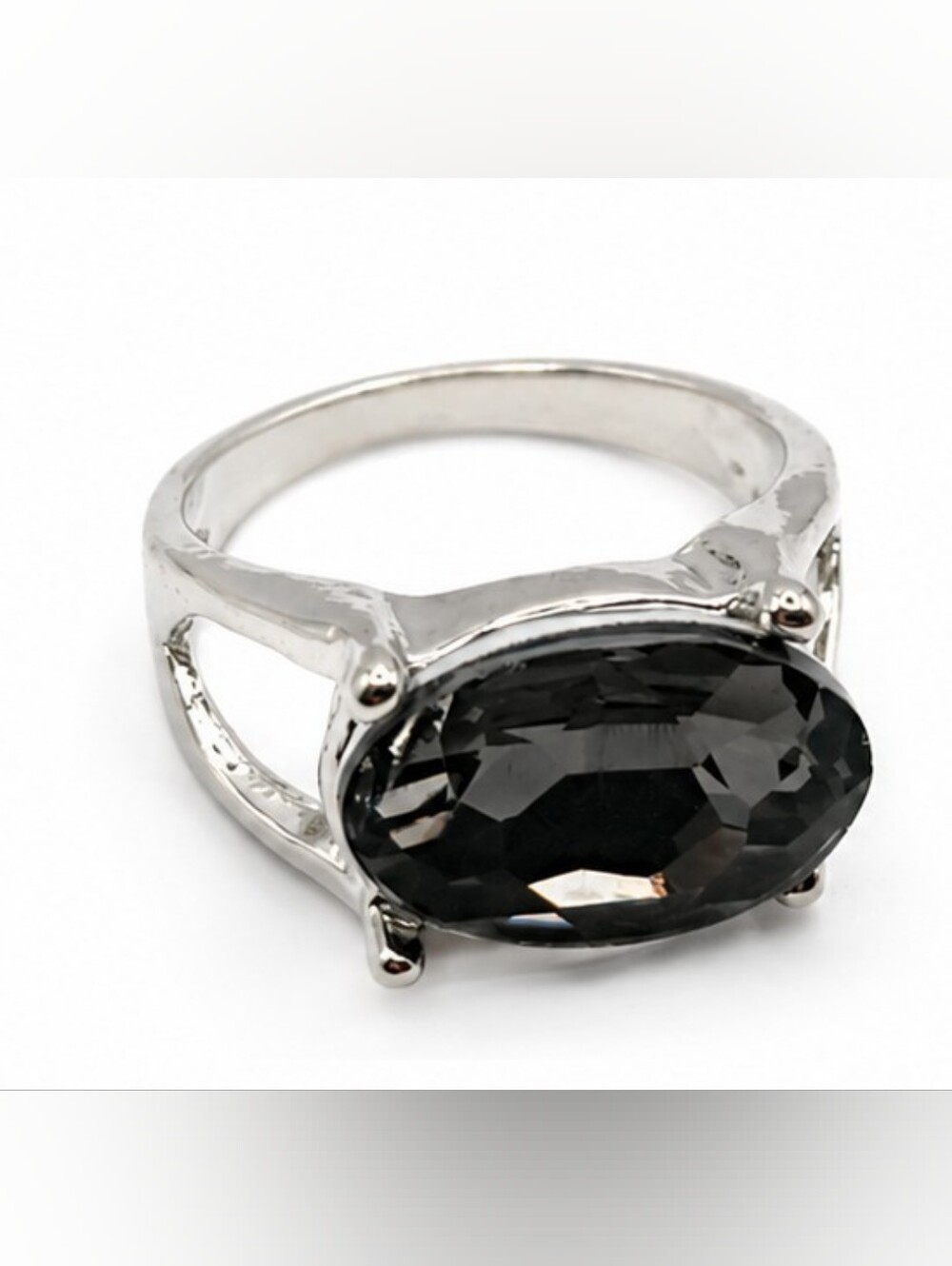 Women's Silver Plated Black Crystal Statement Ring Size 6.5